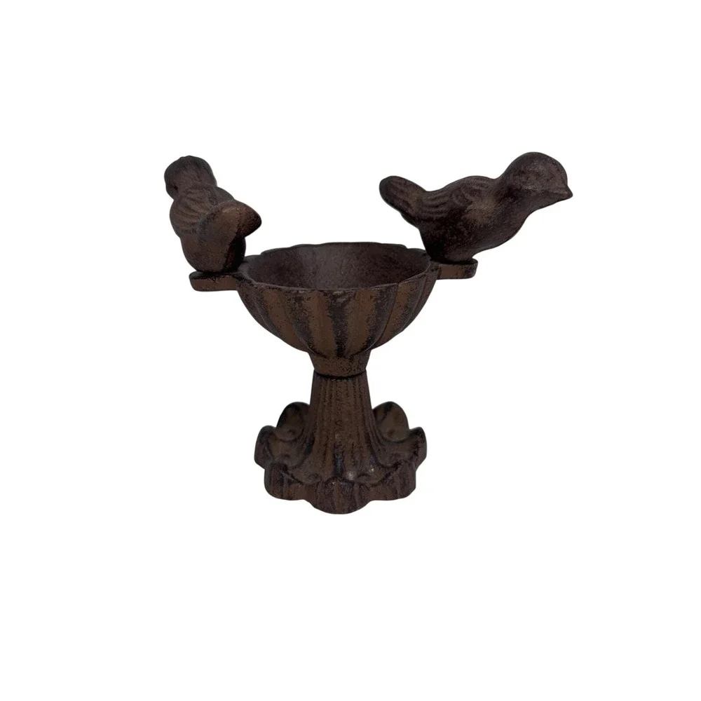 Cast Iron Bird Bath Feeder Trinket Dish Ring Holder Statue Figurine Vintage 4